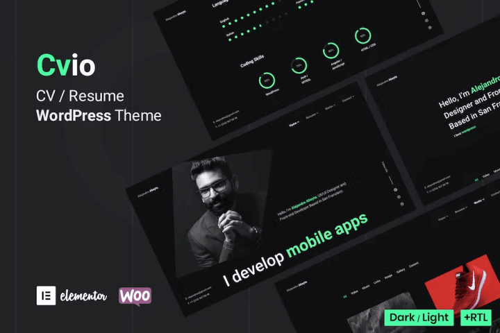 Cvio – CV e Portfólio pessoal Elementor WordPress