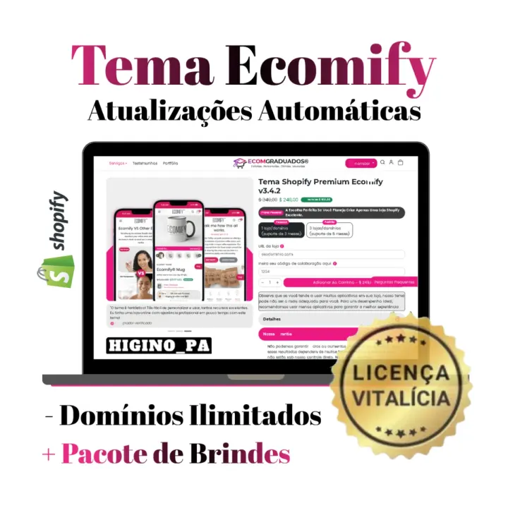 Tema Shopify Ecomify + Atualizações e Brindes