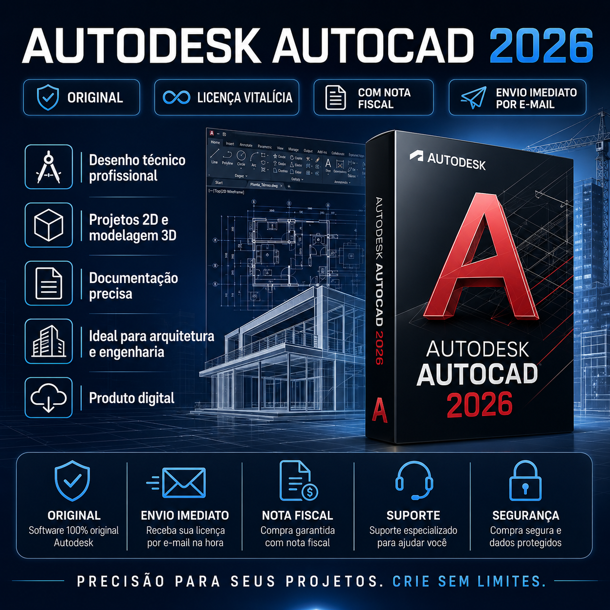 Autodesk Autocad 2026 Original Licença Vitalícia C\ Nota Fiscal- (Envio imediato por e-mail)