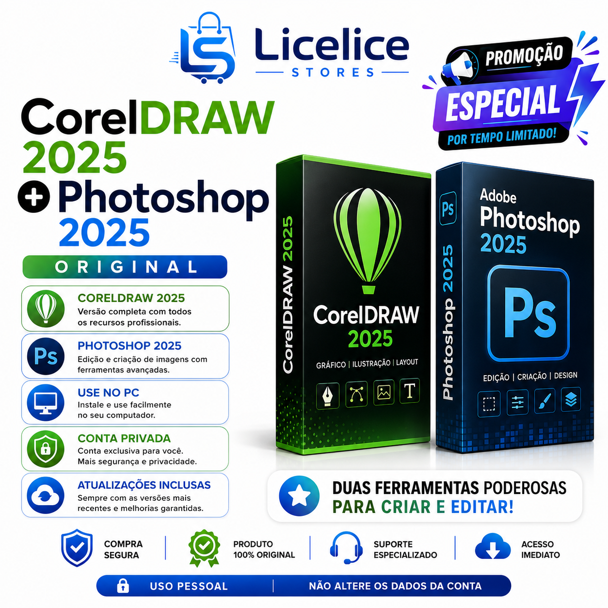 CorelDRAW 2025 + Photoshop 2025 para Windows - C\ Nota Fiscal