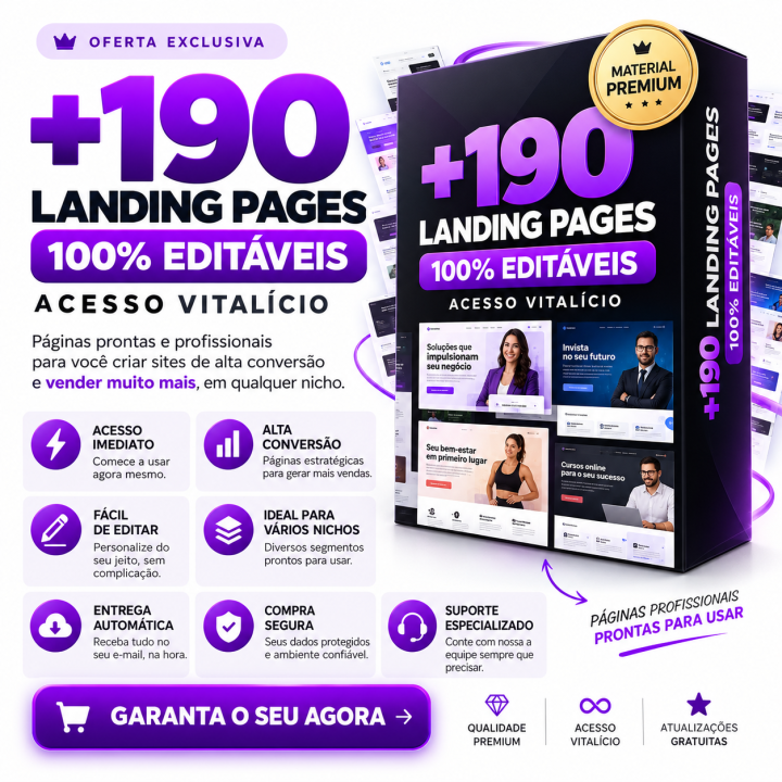 +190 Landing Page 100% Editáveis Acesso Imediato