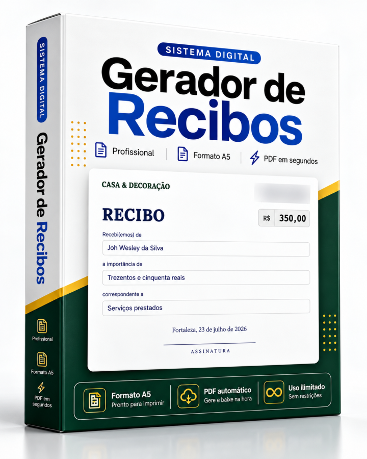 Recibo Digital Automático  Gerador de Recibos em PDF A5 e A4 Envio Imediato