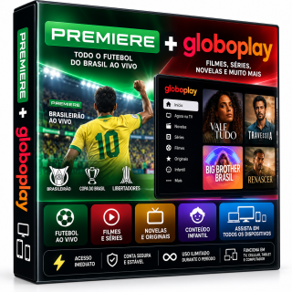 Premiere + Globoplay - Futebol ao Vivo, Filmes, Séries e Novelas - Envio Imediato